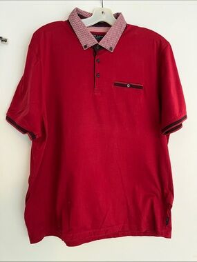 Ted Baker Red Polo with Patterned Contrast Collar 7/XL